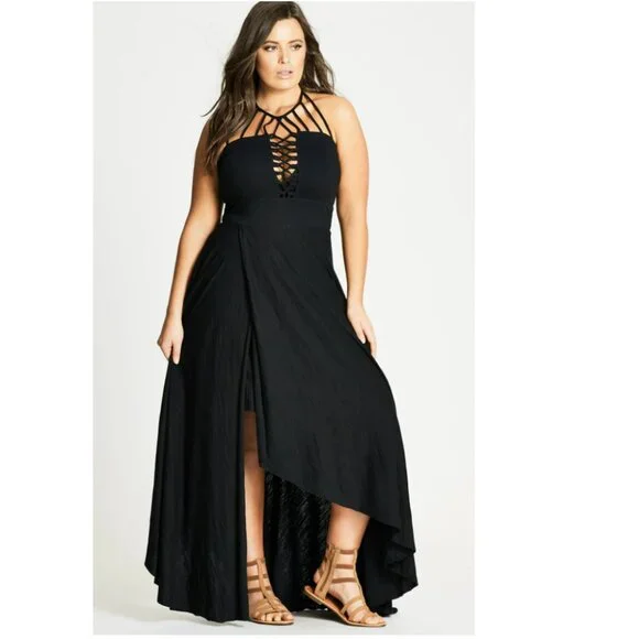 chinese dress ladies City Chic Women's Apparel womens Plus Size Maxi Plait Detail Dress, Black,  22 Plus at Amazon Women's Clothing store main image 0